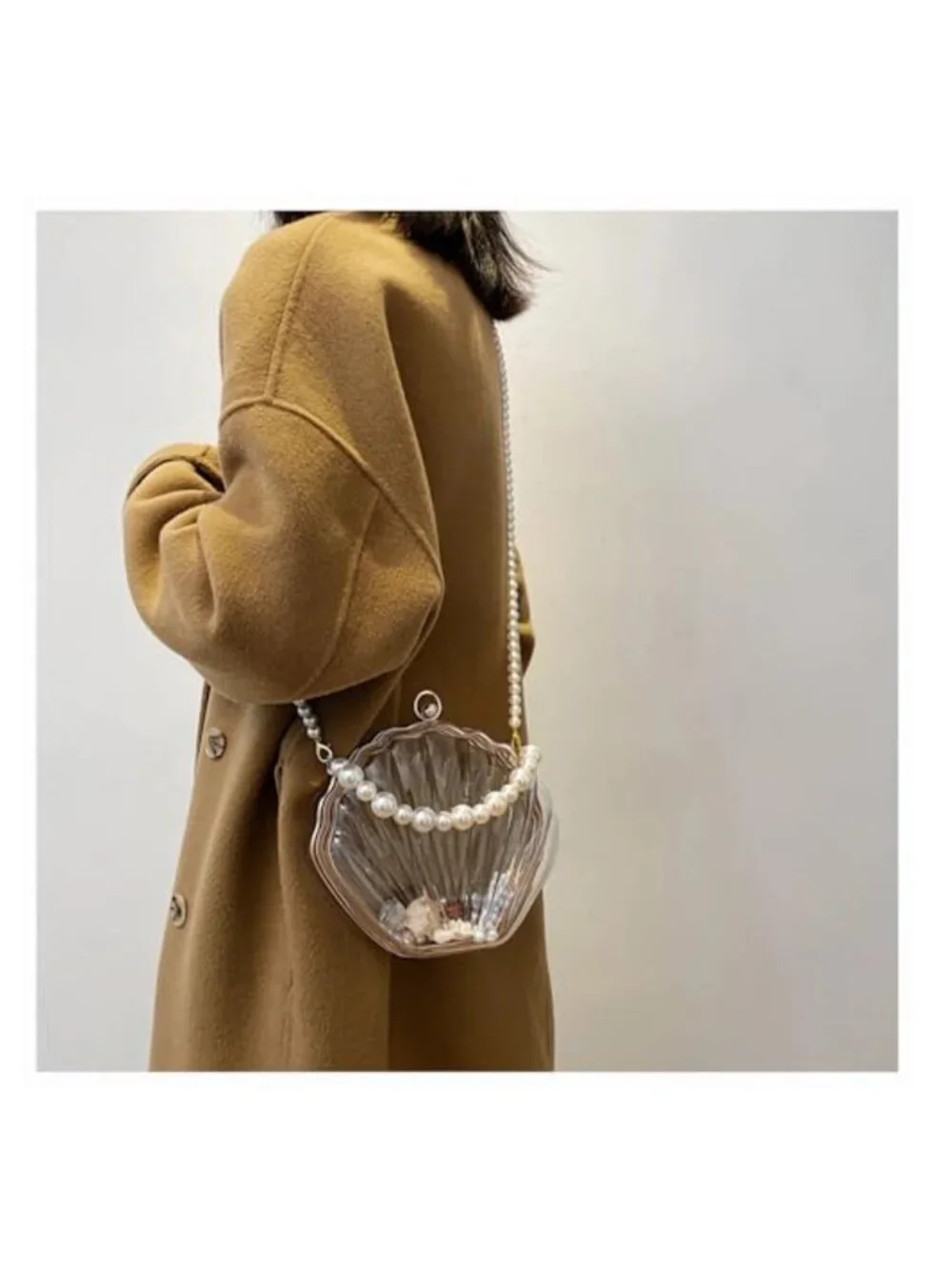 Seashell Acrylic Clutch Purse Pear Handle Women's Clear Evening Bag